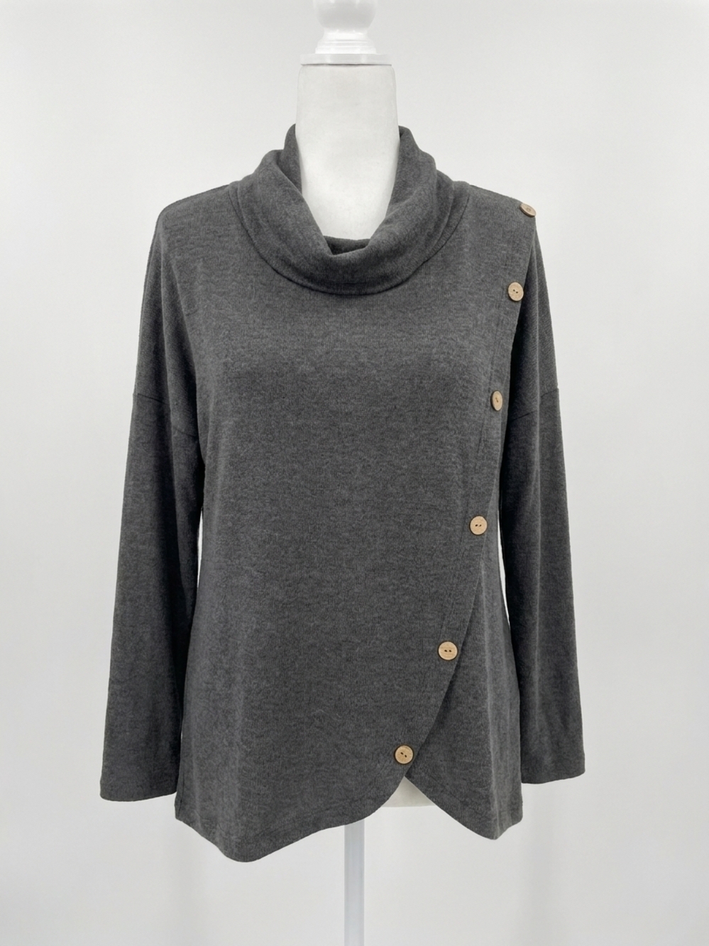NEW HONEYME cowl neck with button details top in charcoal